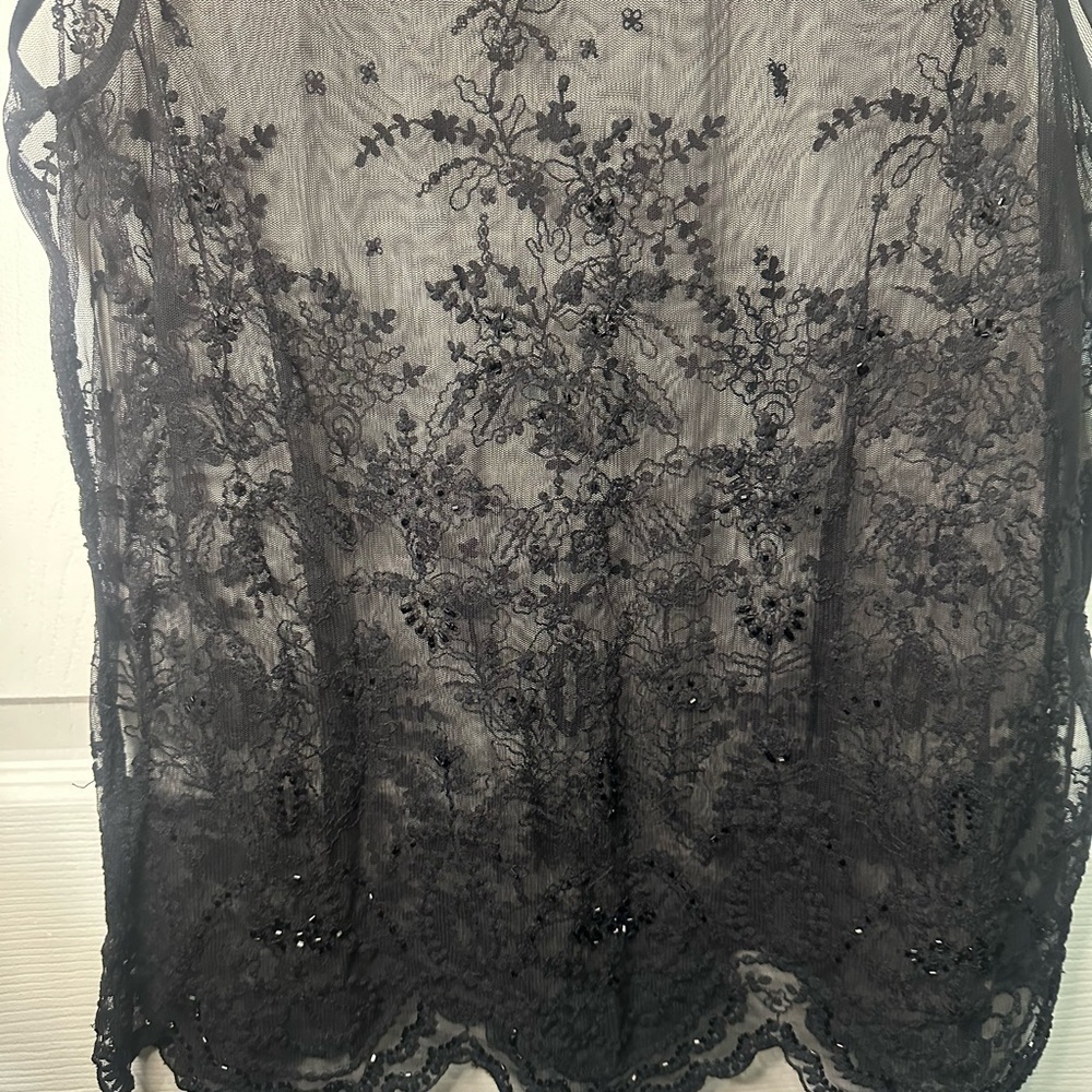 Ann Taylor Sheer Black Sheer Sleeveless Floral Embroidered Blouse Woman’s Size12 - Picture 5 of 6